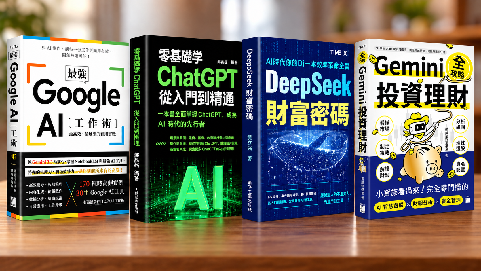 四本 AI 與財富思維相關實用讀物展示